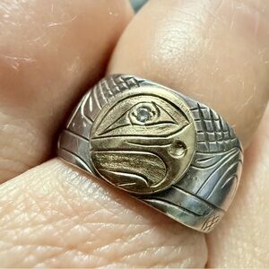 Tlingit Frog Crest Ring – Gold & Sterling, Diamond Eye – Signed ND - no bundles!